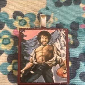 Bob Ross portrait- (taking artistic license) homemade scrabble tile pendant